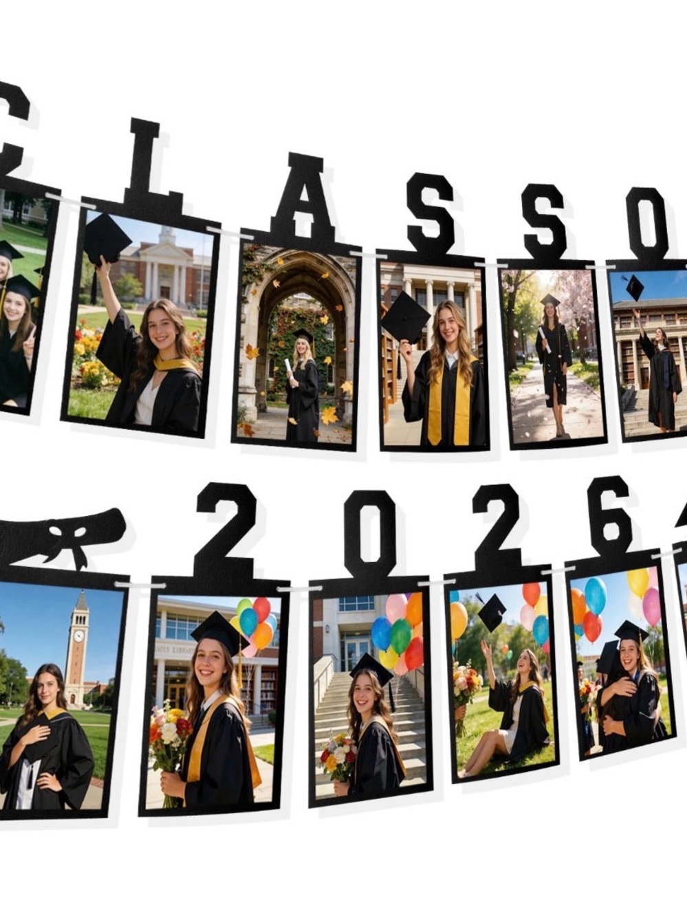 Classic Black 'Class of 2026' Graduation Photo Banner